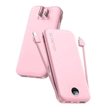 Portable Charger with Built-in Cables and AC Wall Plug, 12000mAh Slim Fast 