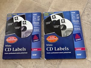 2 Opened Avery White CD/DVD Laser Label 5698 100 Disc Labels 200 Spine Labels