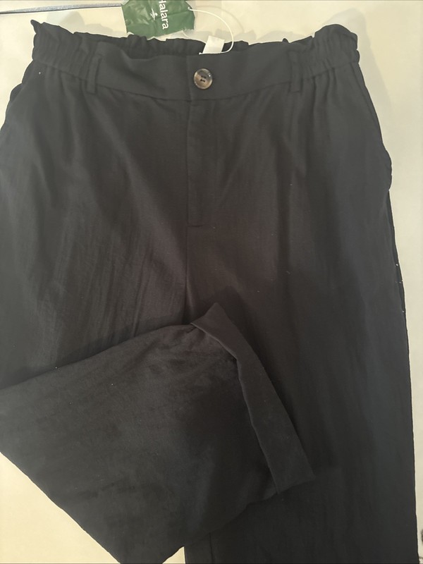 Halara BLACK Paper Bag Pants  NWT Crop Cuffed Stretch Women’s Sz L