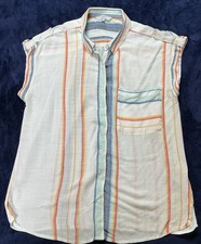 Next size 12 Sleeveless White with Multicoloured Stripes & Pocket VGC