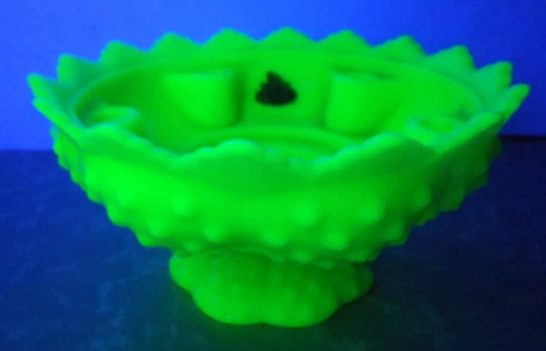 Vintage Fenton Jadeite Uranium Hobnail Glass Pedestal Candle Holder With Tag.NR!