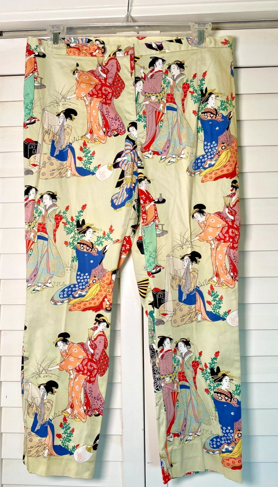 Vintage ISC Cotton Elastic Waist Asian Japanese Print, Summer Pant | XL