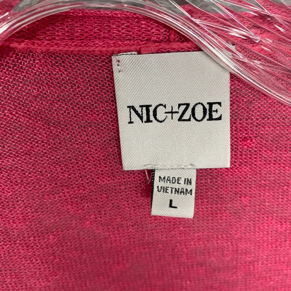 NIC ZOE Suéter Mujer Grande Rosa Cárdigan Mezcla de Lino Frente Abierto Corbata Frontal Foto 2 de 4