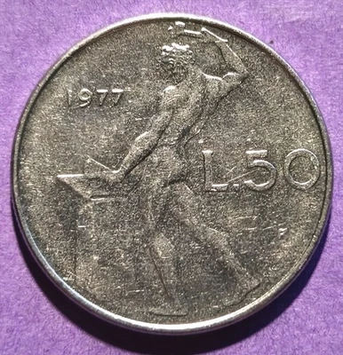 x  50 Lire Münze von 1977 aus Italien - Bild 1 von 2