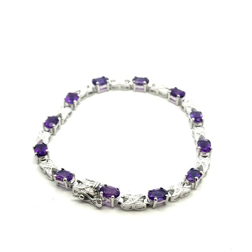 7.5” .925 Sterling Silver Lab Created Amethyst Tennis Bracelet, 9.4g
