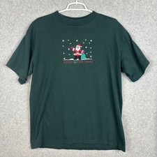 Vintage Shirt S/M Merry Christmas Single Stitch Santa Patch Green Made in USA