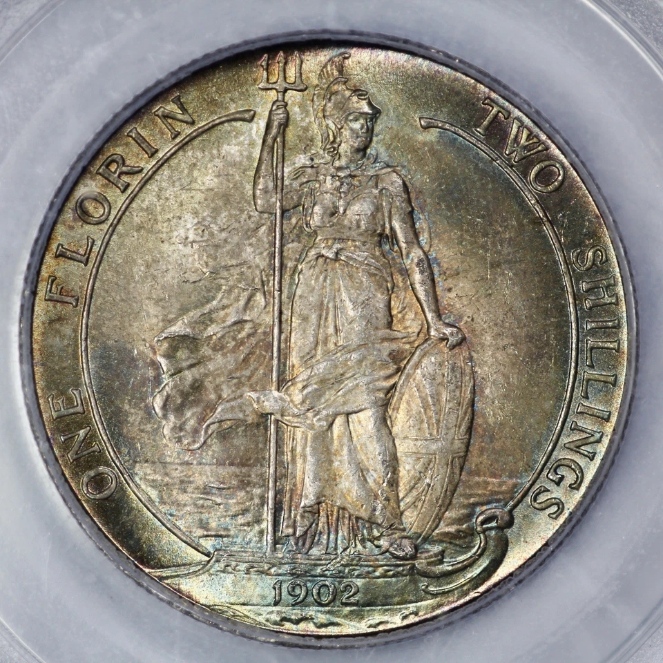 1902 Great Britain Silver Florin PCGS MS 64 Aquamarine Toning - Image 3 of 4