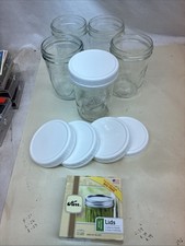 Vintage Ball Pint Embossed Fruit Glass Mason Wide Mouth Jar Set Lot 5 Lids