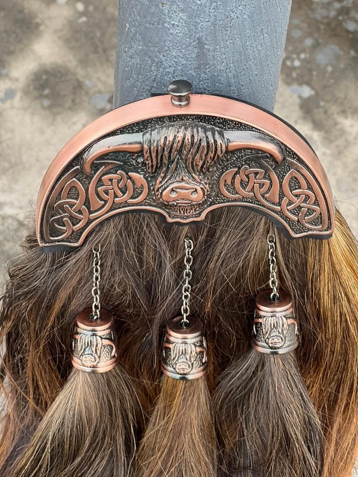 Scottish Antique 100% Original Long Bull Hair kilt Sporran With Chain & Belt - image 2 of 4