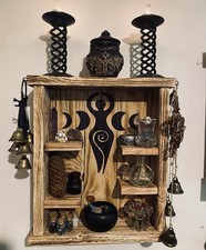 Wood Triple Moon Goddess Altar Shelf Wicca Witch Pagan Crystal