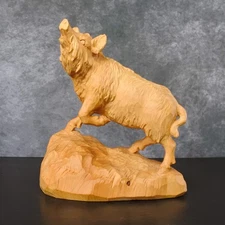Vintage Black Forest Wild Boar Pig Wood Carving Sculpture Rustic Lodge Decor