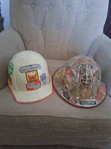 2 VINTAGE OILFIELD HARDHATS- SEE DISCRIPTION : SOLD AS IS