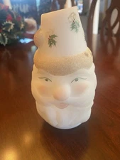 Rare Fenton White Satin Santa Fairy Lamp. Rosy Cheek Holly & Berry Hand Painted