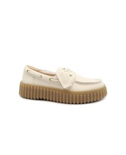 CLARKS TORHILL BOAT cream nubuck crema scarpe donna mocassino pelle lacci barca