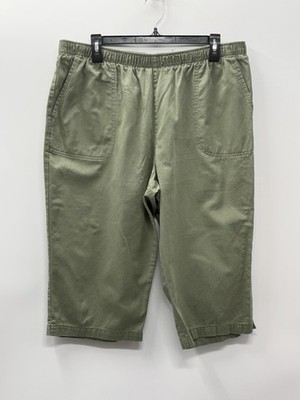 White Stag Womens 2X XXL Olive Green Pull On Capri Pants Elastic Waist Cotton