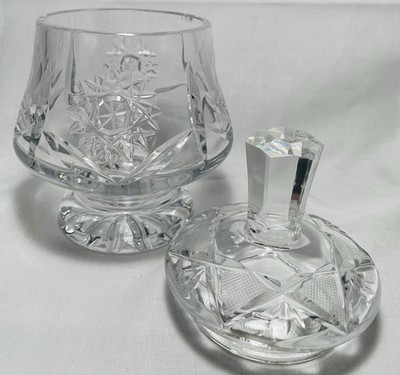 Vintage Cut Crystal Star / Flower Design Sugar Jar-Jam Bowl With Lid Small Chip