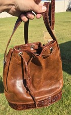 Vintage Brown Leather Navasota Bucket Purse Shiukder Bag Brand New Made In USA