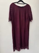 M&Co burgundy short sleeve lace overlay midi occasion dress | fully lined | UK18