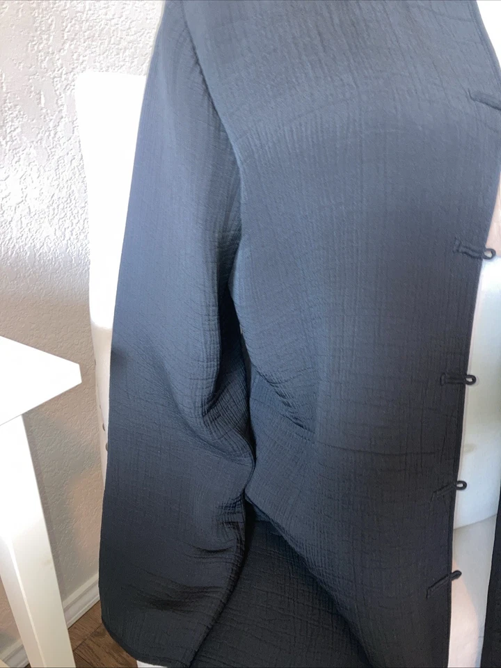 EILEEN FISHER NUEVO SIN ETIQUETAS XL Textura Mezcla de Seda Cuello Mandarina Lg Slv Negro Cena Jack Foto 3 de 4