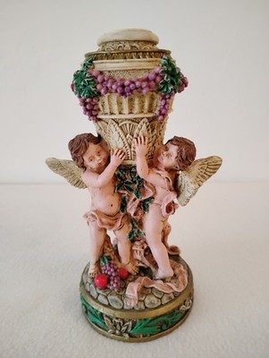 1994-DOUBLE GLORY TAIWAN LTD ANGELIC PAIR RESIN CHERUB TAPER CANDLE HOLDER