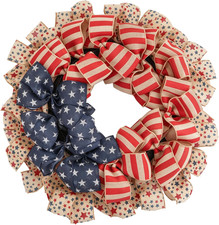 Patriotic Wreath for Front Door, 24 inch 4th of July Decorations Burlap Foldable