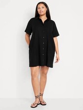 Old Navy Short Sleeve Linen Blend Shirt Dress Womens M Black Jack Button Front