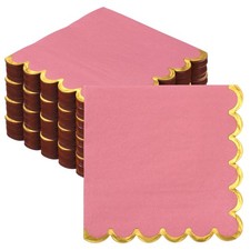 200Pcs Scalloped Cocktail Napkins with Gold Foil(5 x 5 Inch Dark Pink)]