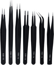 Precision ESD Anti-Static Tweezers, 7 Pcs Stainless Steel Tweezers Set for Elect