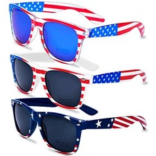 3 Pairs American Flag Sunglasses - 4th of July Accessories USA Flag Classic