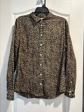 J Crew Leopard Print Long Sleeve Button Up Blouse Sz LG Mob Wife