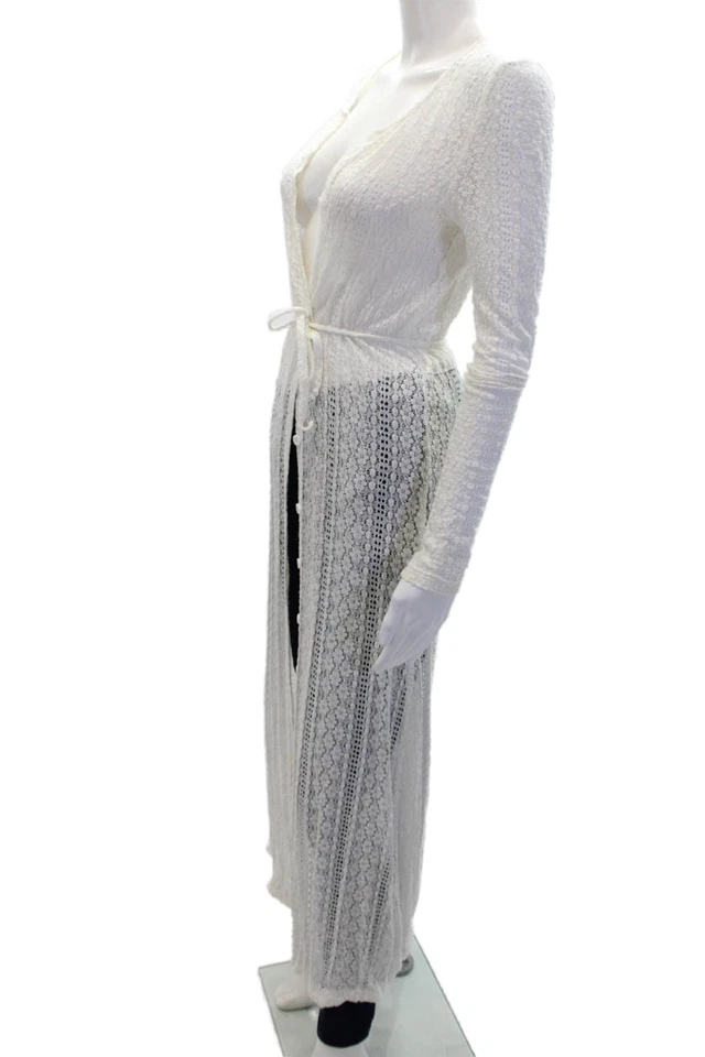 Cubierta frontal abierta L Space para mujer bordada manga larga blanca talla XS Foto 2 de 4