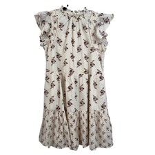 Treasure & Bond Dress Womens Medium Floral Ruffle Sleeve Tiered Mini Burgundy