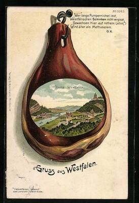 Mat lithograph Porta Westfalica, panoramic view from a ham 