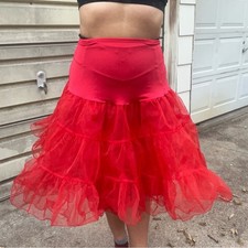 Vintage Red Tulle Mesh Petticoat Square Dance Skirt MEDIUM 
