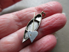 ANTIQUE VINTAGE OLD RETRO SILVER TONE RARE PADDLE BOAT CANOE FOB CHARM PENDANT