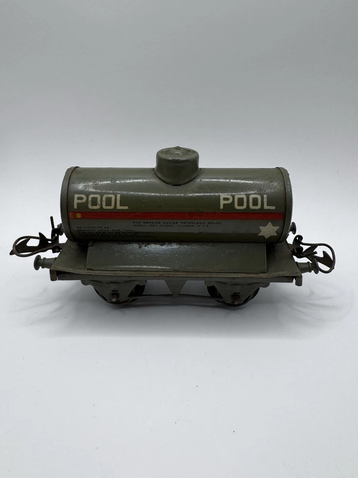 Meccano Hornby Series "Pool" Petrol Tanker O gauge Good Condition Grey Green - Image 3 of 4