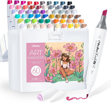 Ohuhu Alcohol Markers, 60 +1 Colours Brush & Slim Broad Dual Tips Seamless Blend