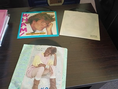 Whitney Houston, George Michael 7 Inch Vinyl Record Bundle