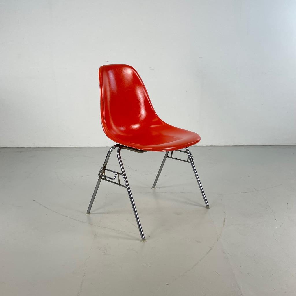 ORIGINAL EAMES DSS SIDE CHAIR HERMAN MILLER STACKING BASE MIDCENTURY  ORANGE#4292