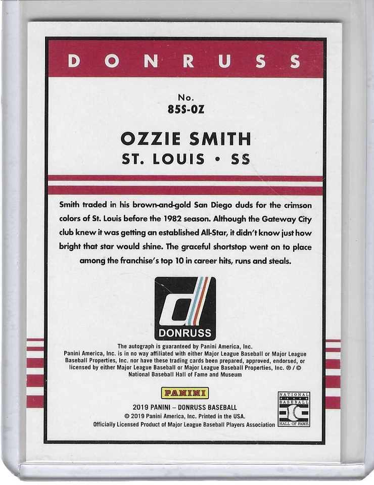 2019 Panini Donruss Retro 1985 Signatures Red /25 Ozzie Smith #85S-OZ Auto  - Image 2 of 2