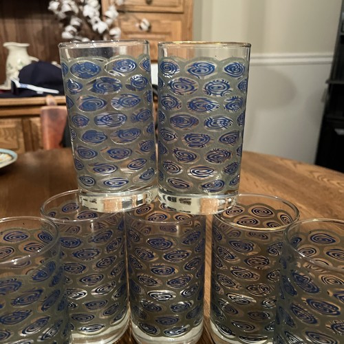 Vintage MCM Libbey Nordic Peacock Swirl Glasses Blue Green 5" Rare Bar Lot Of 7 - Picture 4 of 6