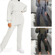 Ladies Chunky Knitted High Set 2Piece Loungewear Suit Tracksuit Italian Style