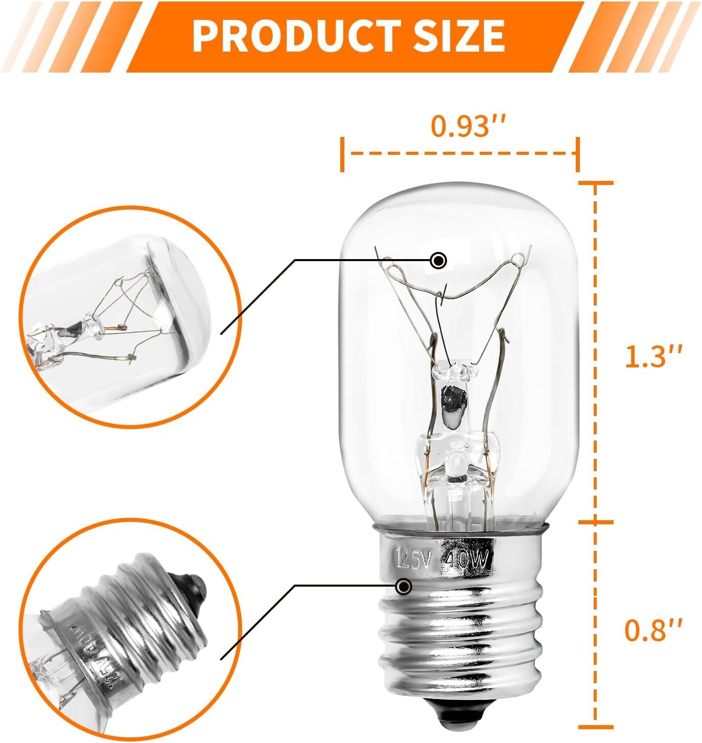 Microwave Light Bulb Fits for Whirlpool GE, 125V 40W Microwave Light Bulbs Fit.
