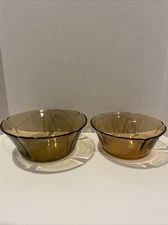 Set of 2 VTG Duralex Smoke/Brown/Sepia/Amber Scalloped Edge Nesting Mixing Bowls