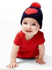 NEW Baby GAP Set 2 PC Toddler Girls Heart Hat Mittens Blue Red Knit 0-6 mos NWT