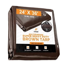 24' x 36' Super Heavy Duty 16 Mil Brown Poly Tarp Cover - Thick Waterproof, U...