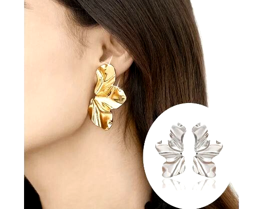 BIG LEAF, PETAL STATEMENT STUD EARRINGS. GOLD