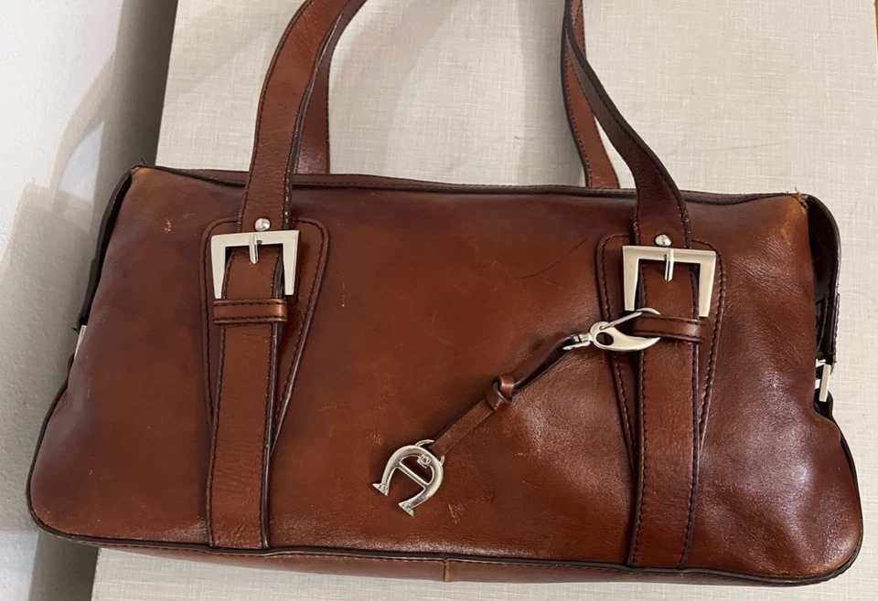 Etienne Aigner Handbag Genuine Leather Cognac Brown Shoulder Bag Purse Vintage - Image 3 of 4