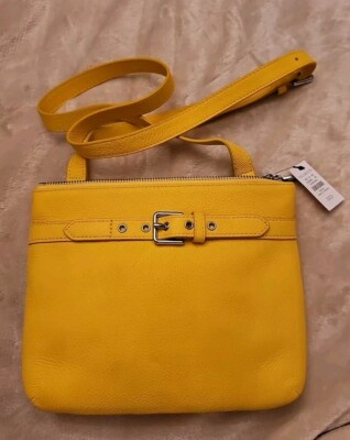 NWT Talbots Leather Yellow Purse Decorative Buckle 7.5'' Tall 9.5'' Wide