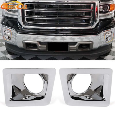 Chrome Sides Front Fog Light Lamp Trim Cover Decor Fit For GMC SIERRA 2014-2015